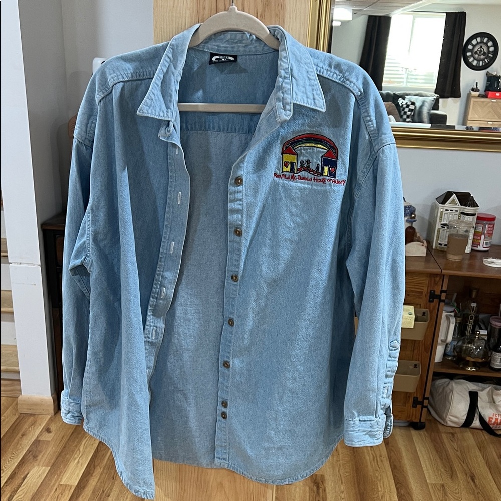 Casual Denim Shirt with Embroidered Patch